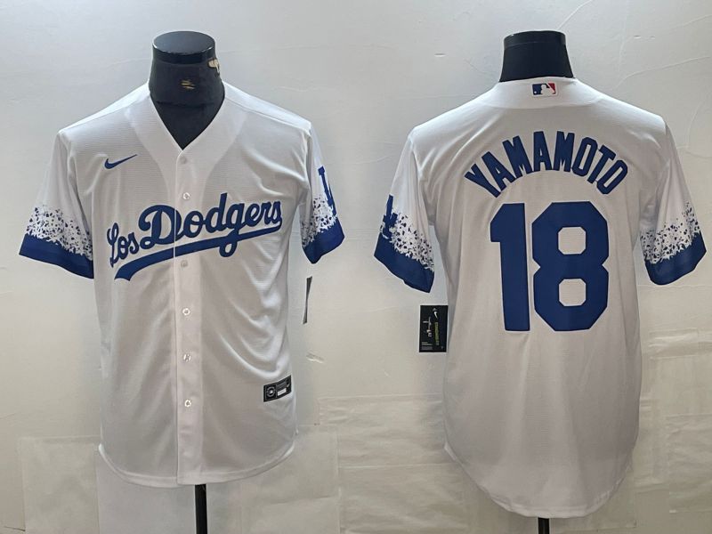 Men 2025 Los Angeles Dodgers 18 Yamamoto White City edition Nike MLB Jersey style 6239